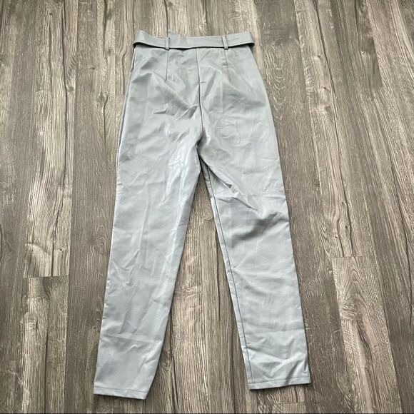 Missguided Grey Faux Leather Belted Cigarette Trousers - Picture 10 of 10